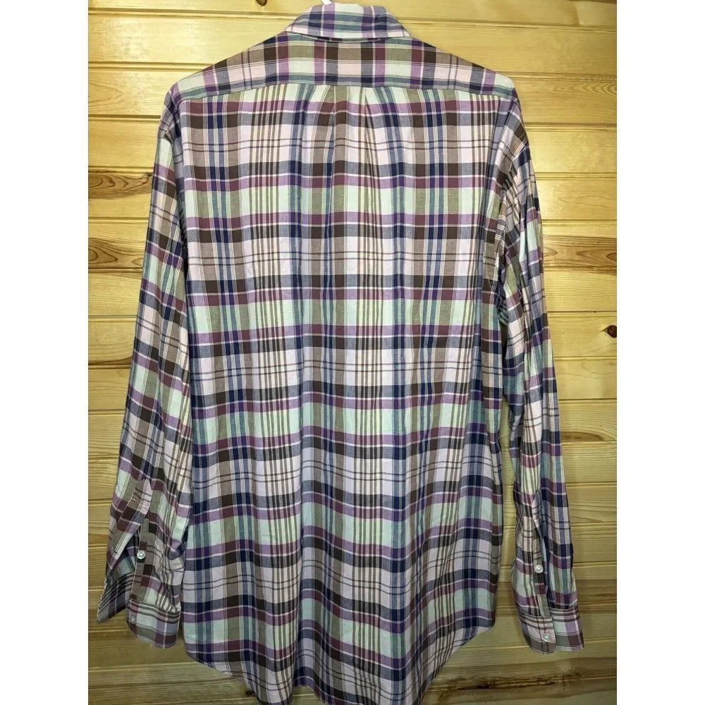 Vintage Ralph Lauren Long Sleeve Button‎ Down Shirt Large Plaid Blake Colorful